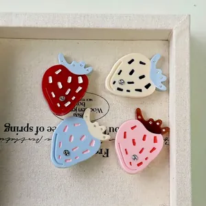 Fermaglio per Capelli Fragola in Acetato Dolce da Donna con Strass Fatto a Mano Clip a Becco d'Anatra Accessorio per Capelli