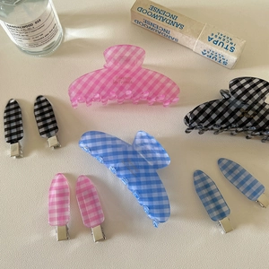 Korean Sweet Checkerboard Acetate Hair Clip For Women Pink Blue Black Grid Traceless Duckbill Clip Large Hair Claw Hair Accessory
