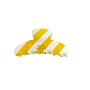 French style yellow and white striped hair claw clip with Barrette la France text design