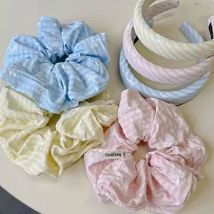 Ensemble Chouette et Serre-tête en Tissu Rayé avec Nœud Accessoires Cheveux Doux Coréens pour Femmes Filles Fait Main Élastiques
