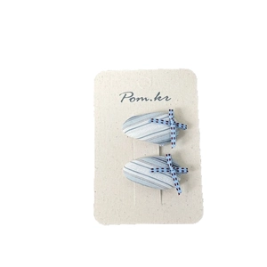 Pair of Korean style light blue striped flower bow hair clips for girls and kids
