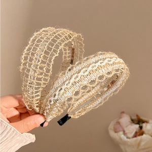 Bohemian linen woven wide headbands in hollow lace and net styles for a vacation look