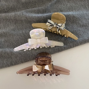 French Style Acetate Bow Hair Claw Clip Sweet Mermaid Iridescent Brown Khaki Shark Hairpin Elegant Hair Accessories For Women