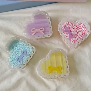 Sweet Heart Acetate Hair Claw Clips With Bow Decor Hollow Out Lace Edge Korean Shark Clips For Women Girls Hair Accessories