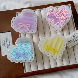 Sweet acetate heart claw clips with bow accents and lace hollow edges in assorted colors