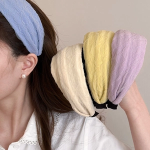 Women's Pleated Chiffon Wide Headband Fashion High Top Skull Hairband Solid Color Elegant Hair Hoop Accessories
