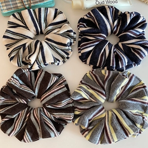 Vintage Academy Style Knitted Striped Scrunchies Elegant Elastic Hair Bands Large Ribbed Fabric Hair Ties For Women Daily Accessories