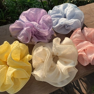 Oversized Pleated Scrunchies Seersucker Fabric Hair Ties French Style Ruffle Hair Ring Lazy Ponytail Holder Women Jewelry