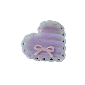 Sweet heart acetate hair claw clip with pink bow and lavender stripes for women