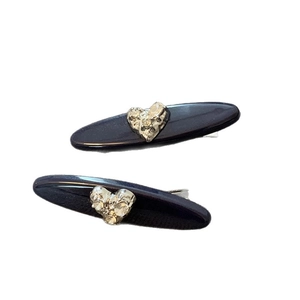 French blue oval hair clip set with sparkling silver heart rhinestone embellishments