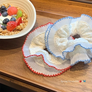 Sweet Double Layer Lace Scrunchie Floral Embroidery Hair Tie Large Ruffle Ponytail Holder For Women Daily Hair Accessories