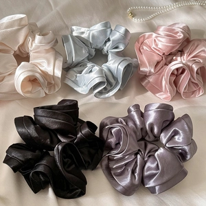 Women Satin Scrunchies Elastic Glossy Hair Ties Solid Color Oversized Pleated Hair Bands Hair Accessories For Ponytail