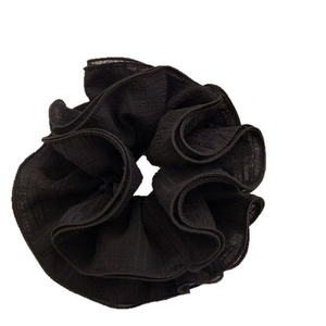French style oversized black pleated fabric scrunchie with bubble texture for hair styling