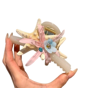 Pince à cheveux style océan avec étoile de mer et fleurs pour vacances à la plage et voyage