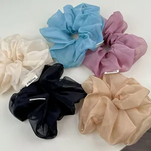 Fünferpack übergroße französische Chiffon-Haargummis in verschiedenen sanften Pastellfarben