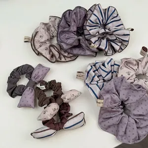 Lot de chouchous rétro à double couche dans les tons Morandi et motifs floraux