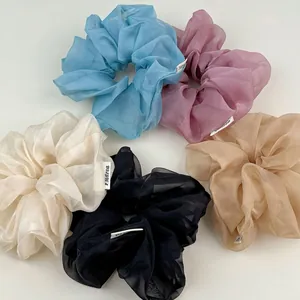 Französische Organza Scrunchies Übergroße Elastische Haargummis Elegante Handgefertigte Einfarbige Haarschmuck Für Damen Mädchen