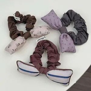 Lot de trois chouchous vintage double couche aux motifs floraux, à pois et à rayures