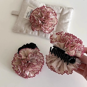 Molla per Capelli in Tessuto Plissettato Floreale Elastico Clip a Becco d'Anatra Eleganti Accessori per Capelli a Fiore Donna