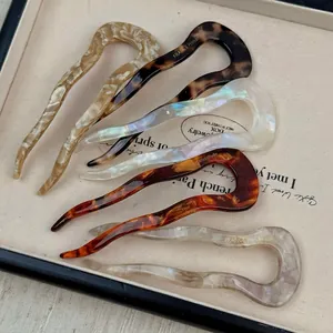 Französischer Minimalistischer U-Förmiger Haarstab Aus Acetat Vintage Marmor Schildpatt Muster Haargabel Styling Tool Damen