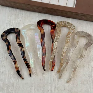 5er-Set elegante französische U-förmige Haarnadeln in Acetat-Marmor und Schildpattmustern