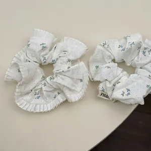 Lot de chouchous à pois et fleurs avec bords en dentelle plissée style coréen