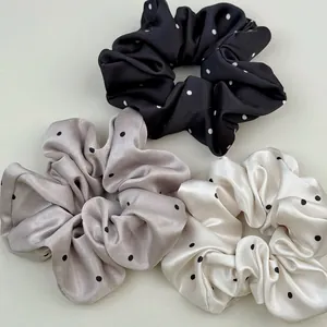 Chouchous Élégants en Satin à Pois pour Femmes Style Coréen Doux Élastiques à Cheveux Minimalistes Accessoires de Coiffure