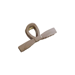 Elegant beige marble pattern bow-shaped hair claw clip with strong golden spring