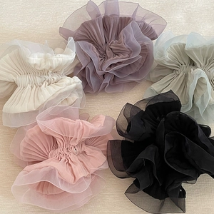 Chouchous En Organza De Style Français Élégants Plissés À Volants Élastiques À Cheveux Mode Bandeau De Fleur Pour Femmes