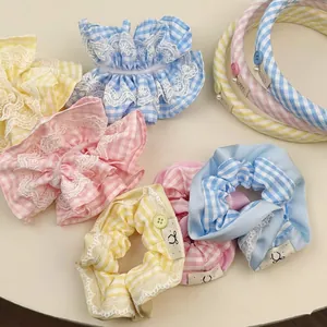Accessoires Cheveux Coréens en Tissu Écossais Avec Chouchous à Volants Bandeaux Gingham et Barrettes à Noeuds pour Femmes