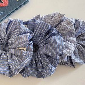 Korean Style Blue Plaid Striped Fabric Oversized Hair Scrunchies For Women Fresh Sweet Ponytail Holder Hair Accessories