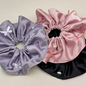 Sweet Balletcore Satin Scrunchies Bowknot Decoration Elegant Hair Ties Ponytail Holder For Women Girls Delicate Fabric Hair Accessories