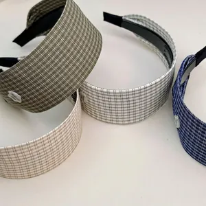 Serre-tête Large en Tissu à Carreaux Style Coréen Cerceau à Cheveux Frais Avec Dents Antidérapantes pour Femmes Filles Accessoires Cheveux