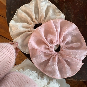 Lot de chouchous géants en organza style français rose et crème avec broderie florale