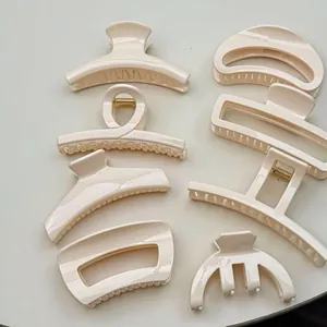 Korean Cream White Plastic Resin Hair Claw Clip Geometric Large Matte Glossy Hairpin For Women Minimalist Styling Accessories