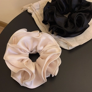 Elegant Oversized Satin Pleated Scrunchie High Elasticity Ruffle Edge Hair Tie Solid Color Fashion Hair Accessories For Women