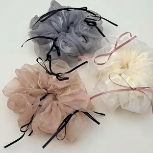 Chouchous en Maille avec Nœud Style Ballet Français Grands Élastiques à Cheveux Élégants en Fil de Maille Accessoires Cheveux pour Femmes