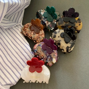 French vintage floral hair claw clips in colorful acetate with elegant marble finish