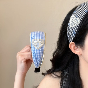 Damen Süßes Karo Schleife Haarreif Spitzenherz Dekorativ Breitband Haarreifen Koreanischer Stil Stoff Gingham Haarschmuck