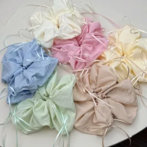 French ballet style satin scrunchies set with ribbons in six macaron colors