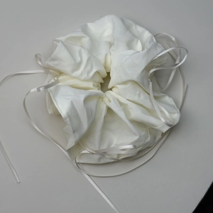 French style white oversized scrunchie with delicate ribbon bows for elegant ponytails