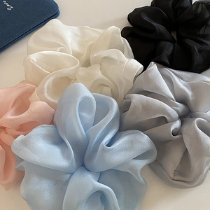 Oversized Solid Color Satin Fabric Scrunchies Handmade Elegant Mesh Hair Ties For Women Soft Elastic Hair Bands Korean Style Hair Accessories
