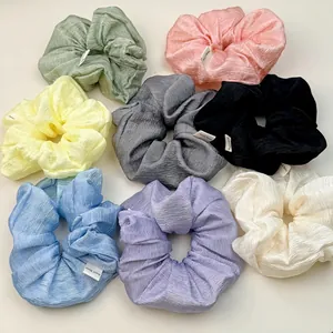 Korean Pleated Scrunchies Handmade Fabric Solid Color Elastic Hair Ties Ponytail Holder For Women Girls Hair Accessories