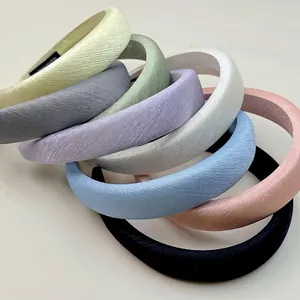 Women Korean Padded Sponge Headband Pleated Fabric Large Scrunchie Solid Color Handmade Hair Band Macaron Colors Hair Accessories
