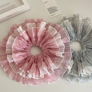 French Style Large Pleated Fabric Organza Scrunchie Multi Layer Lace Hair Tie Sweet Elegant Hair Accessories For Women