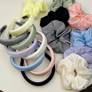 Pastel textured pleated headbands and oversized scrunchies set in various colors