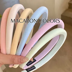 Serre-tête en Éponge Rembourré Couleur Macaron pour Femmes Cerceau de Cheveux Enveloppé de Tissu Épaissi Accessoires de Coiffure