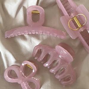 Pinces à Cheveux Crabe en Résine Rose Gelée pour Femmes Grande Pince Requin pour Cheveux Épais Nœud Doux Accessoires