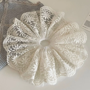 Scrunchie in Pizzo Bianco Stile Francese Elegante Elastico per Capelli con Ricamo Floreale Grande Oversize Pieghettato in Maglia per Donna