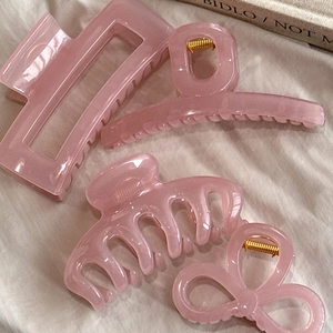 Lot de pinces à cheveux rose translucide effet perle avec ressort doré pour coiffure femme